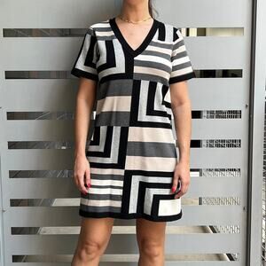 Milly Geometric Knit V-Neck Short Sleeve Shift Dress Size M